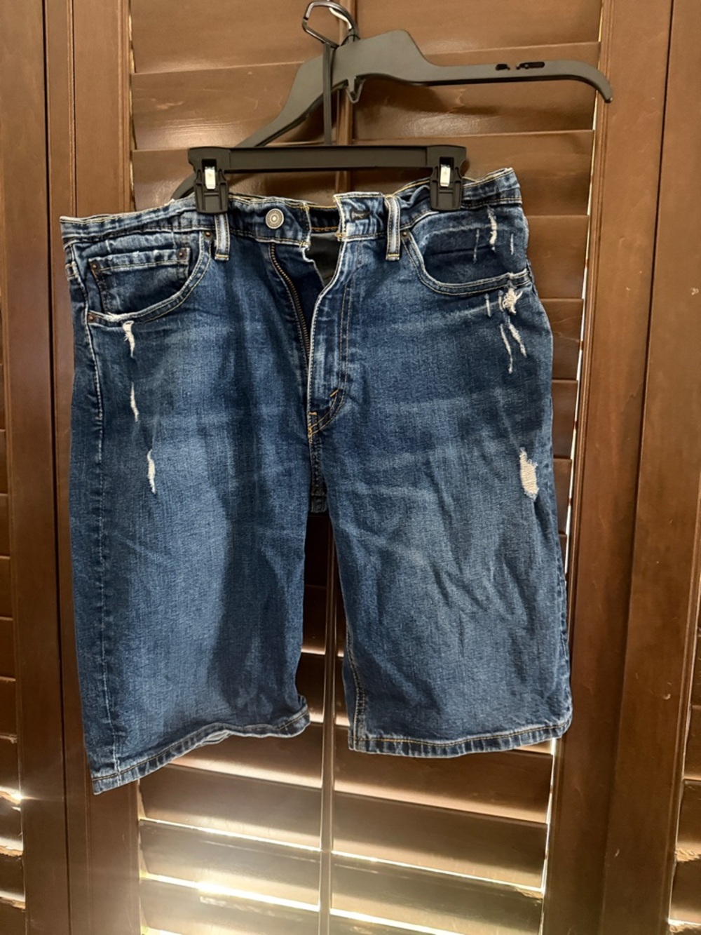 Levi's Men's Dark Blue Distressed Denim Shorts
